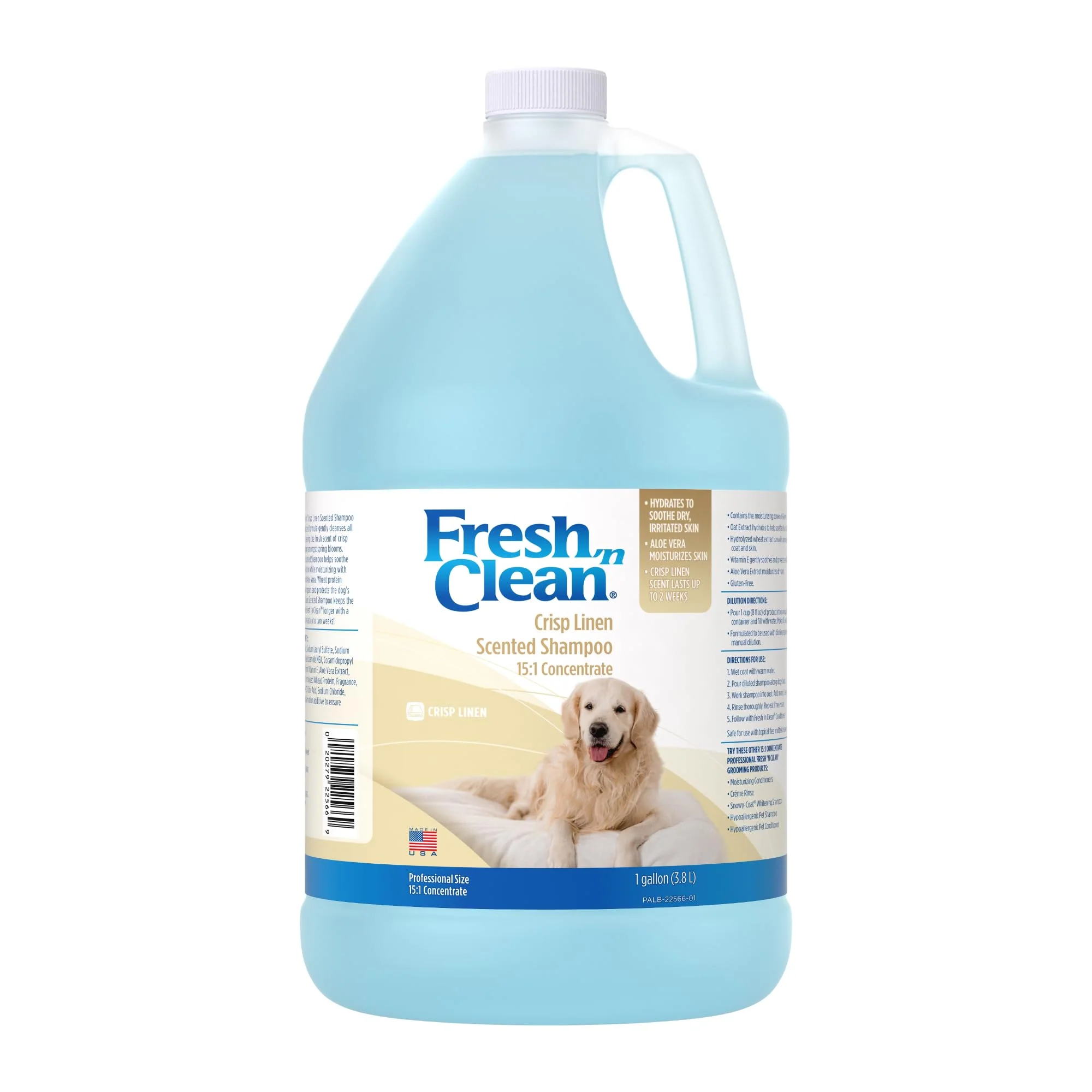 Selected PetAg Fresh n Clean Crisp Linen Scented Shampoo 1 Gal — Aloe Vera Vitamin E Wheat Protein Gluten Relaxed