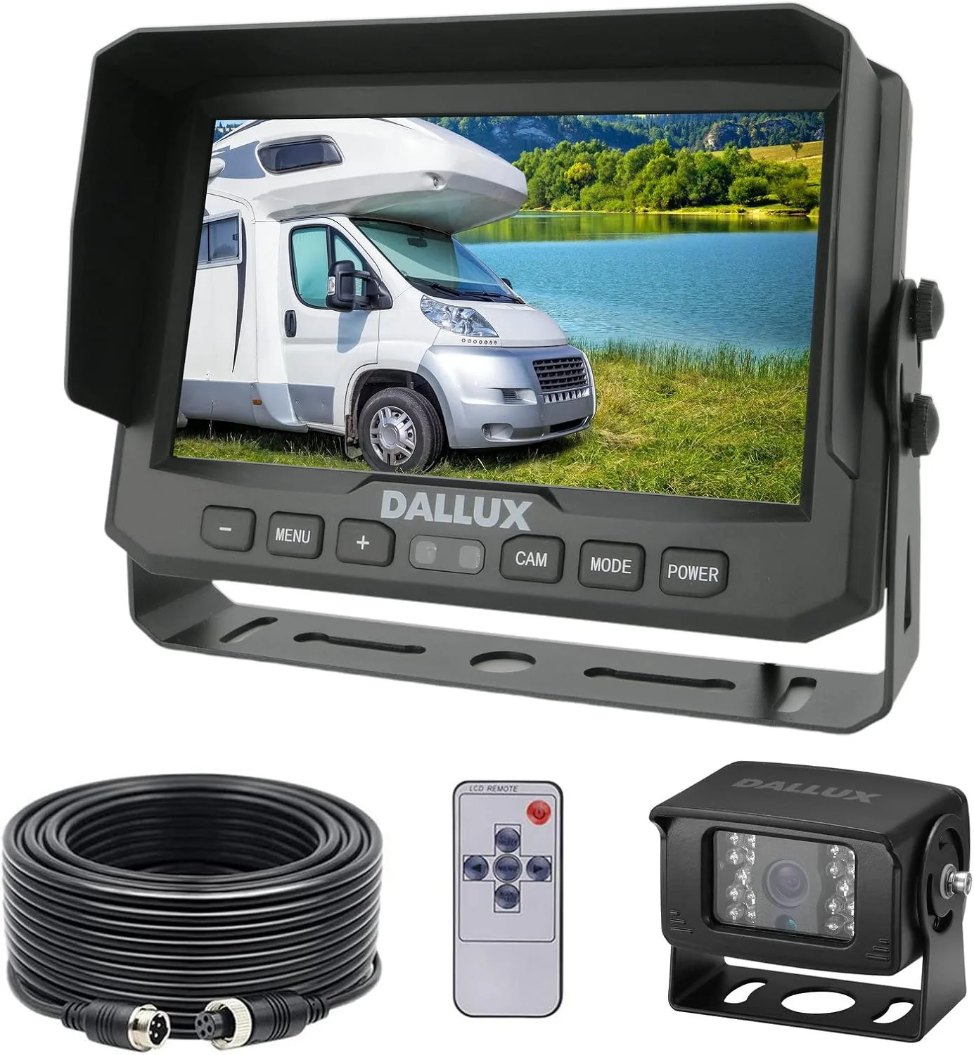 Trendy DALLUX Heavy Duty Vehicle Truck Bus Backup Camera System Waterproof Night Vision Rear View Camera with 7 inch Monitor 66ft 4 PIN Camera Cable for Bus Truck Van Trailer RV Campers Motor Home 12V 24V Comfortable