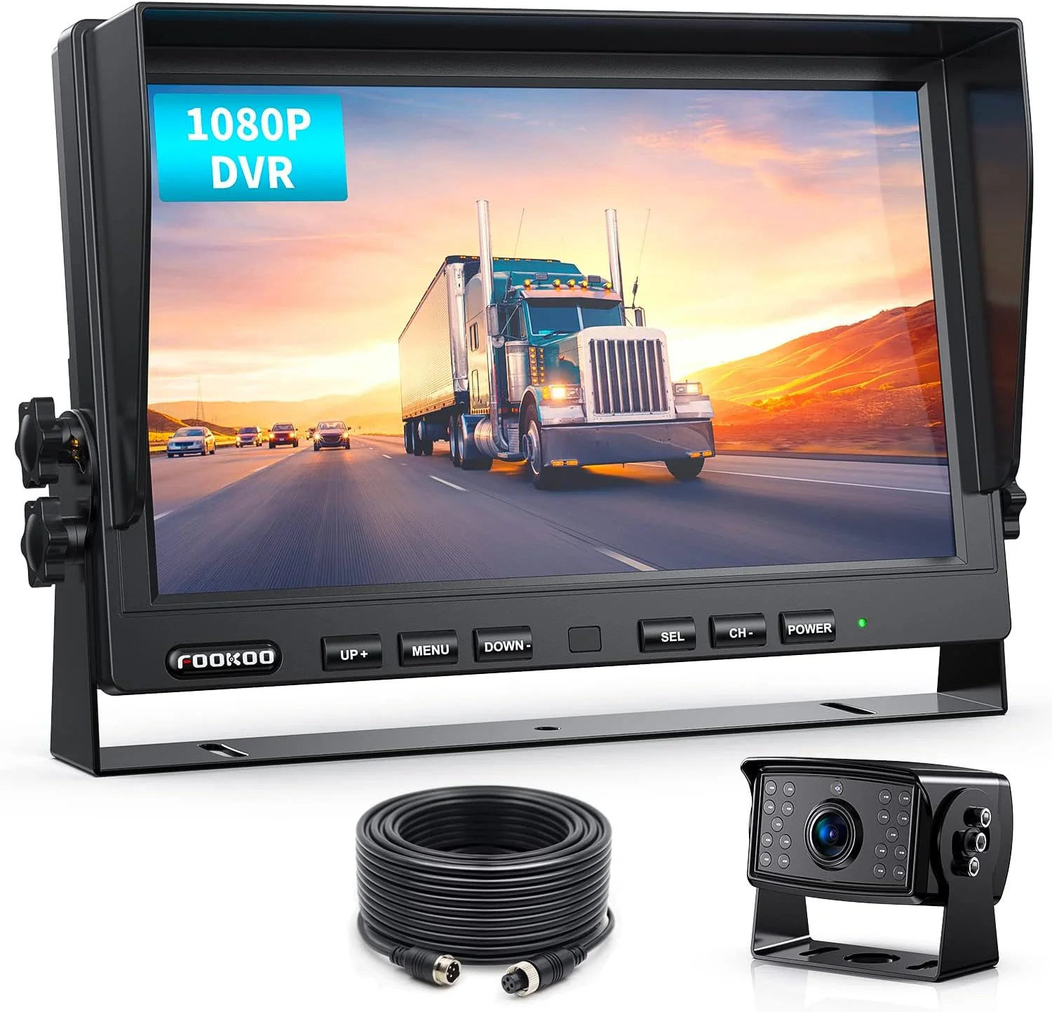 Authentic Fookoo 10 1080P Wired Backup Camera System 10-inch HD Dual Split Screen Monitor with Recording IP69 Waterproof Rear View Camera Parking Lines Supports Up to 2 Cameras for Truck Trailer RV DY101 Trendy