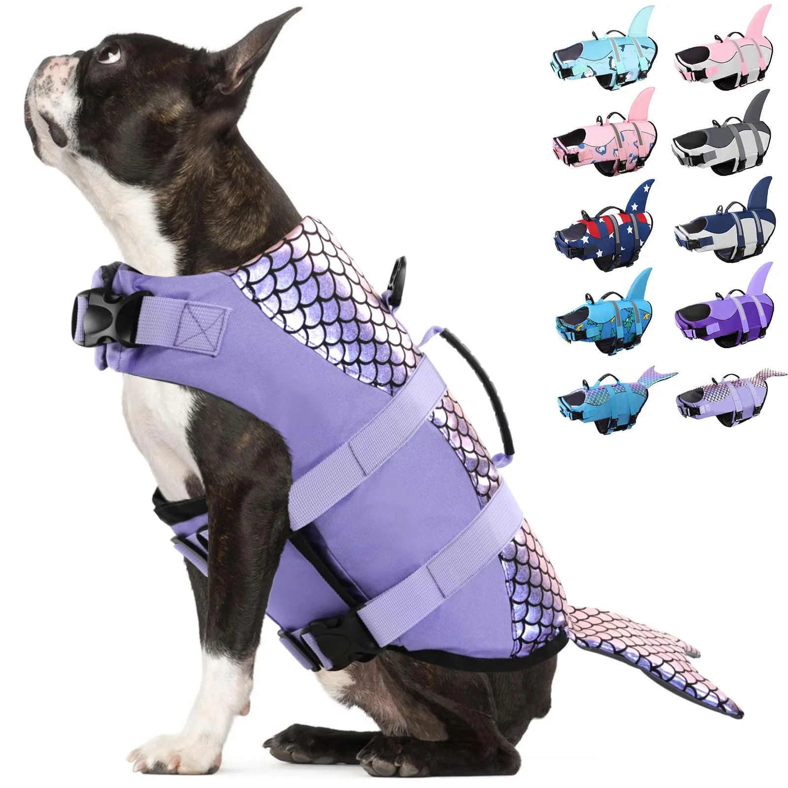 Fine Crafted Bess Bridal Dog Life Jacket - Mermaid Purple M High-Flotation Vest with Rescue Handle Premium