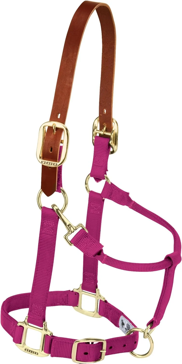 Proven Weaver Equine Breakaway Horse Halter Supple Leather Crown Adjustable Chin Throat Snap Halters for Horses Equine Tack Effective