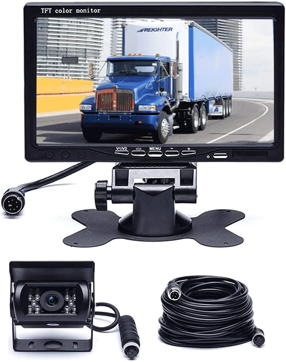 Soft Hikity 7 Backup Camera with Monitor Kit Waterproof 18 IR LED Night Vision Reverse Camera Rear View Monitor Vehicle Parking System for RV Bus Trailer Truck 65ft 4-Pin Aviation Video Cable Organic