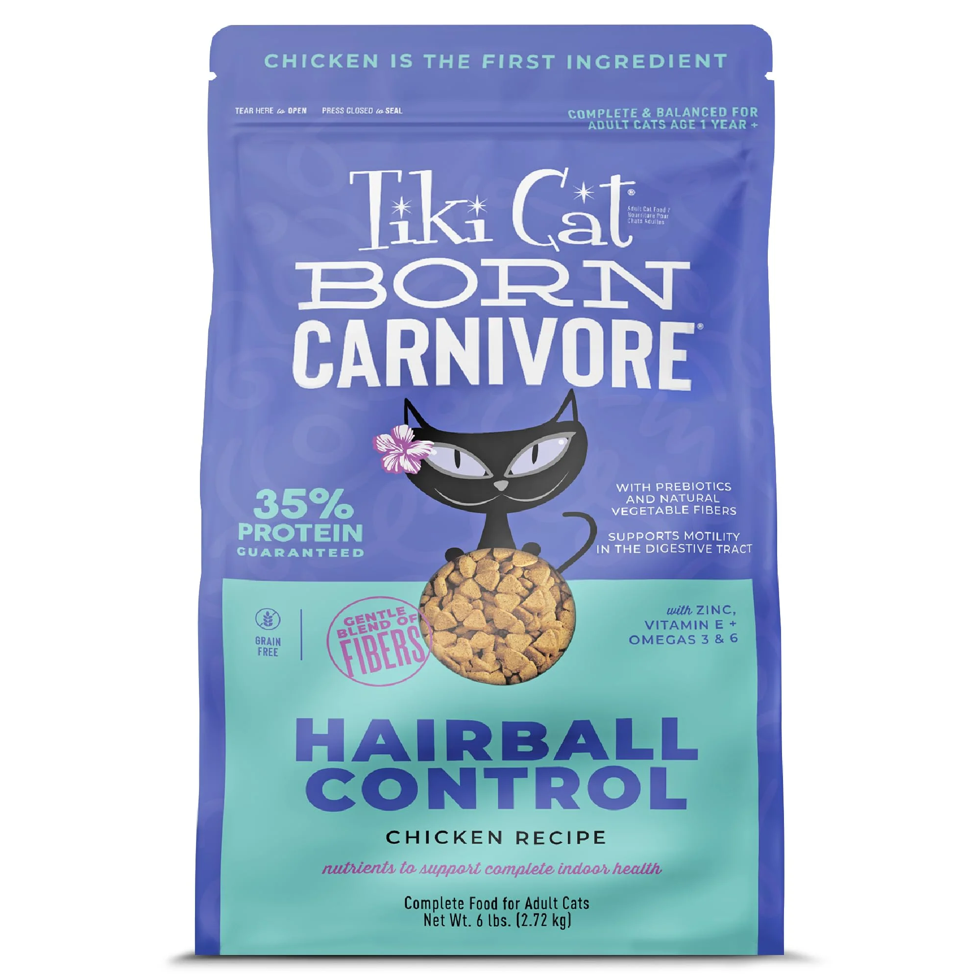 Relaxed Tiki Cat Born Carnivore Hairball Control Dry Cat Food - Chicken 6 lbs TIKI PETS Contemporary