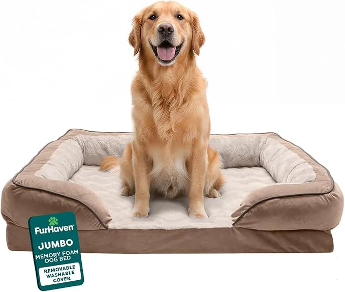 Trendy Furhaven Orthopedic Dog Bed for Large Dogs w Removable Bolsters Washable Specialty