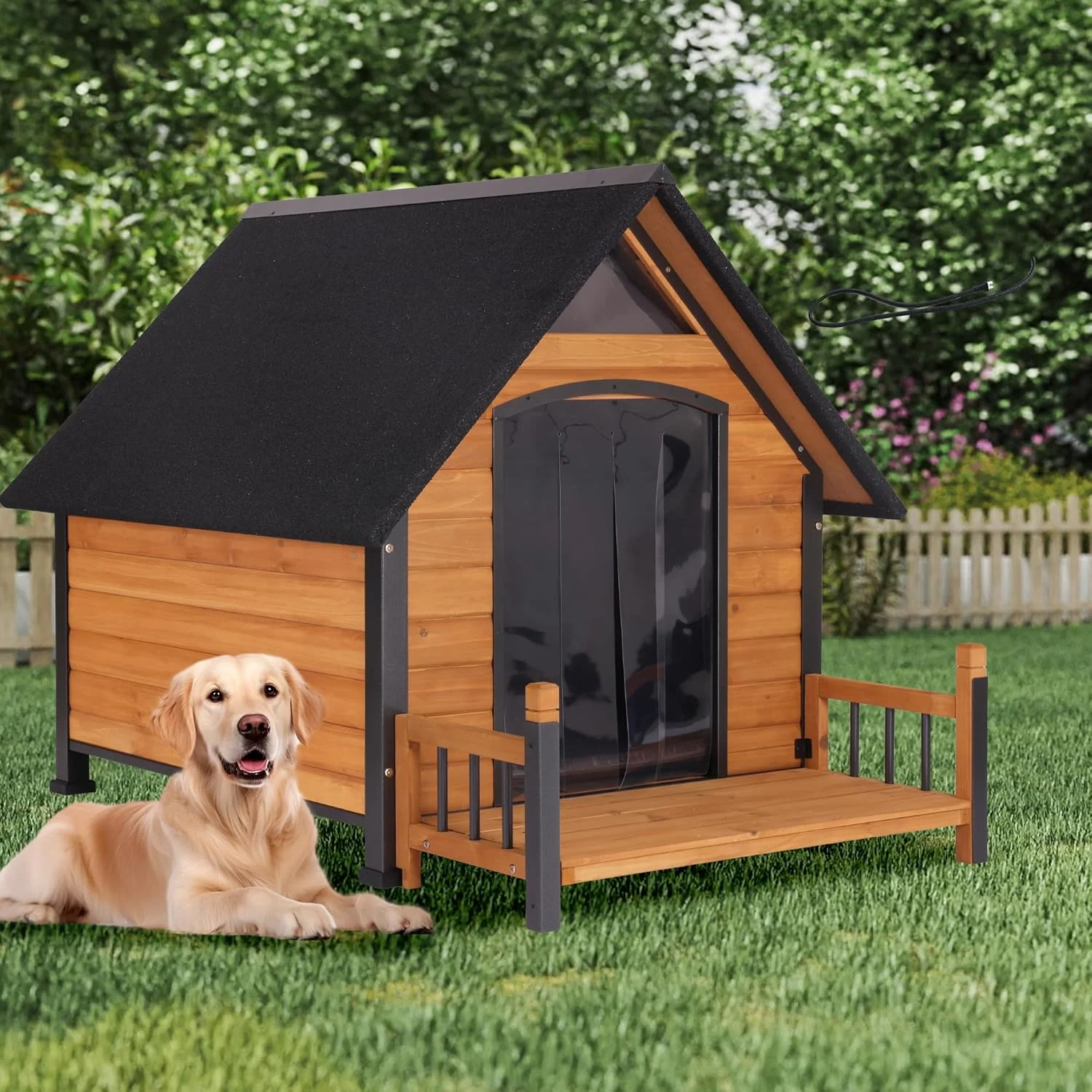 Traditional Large Dog House Outdoor Weatherproof with Porch All-Metal Frame Chew-Proof Dog Kennel with Asphalt Roof for Small Medium Large Dogs Quality