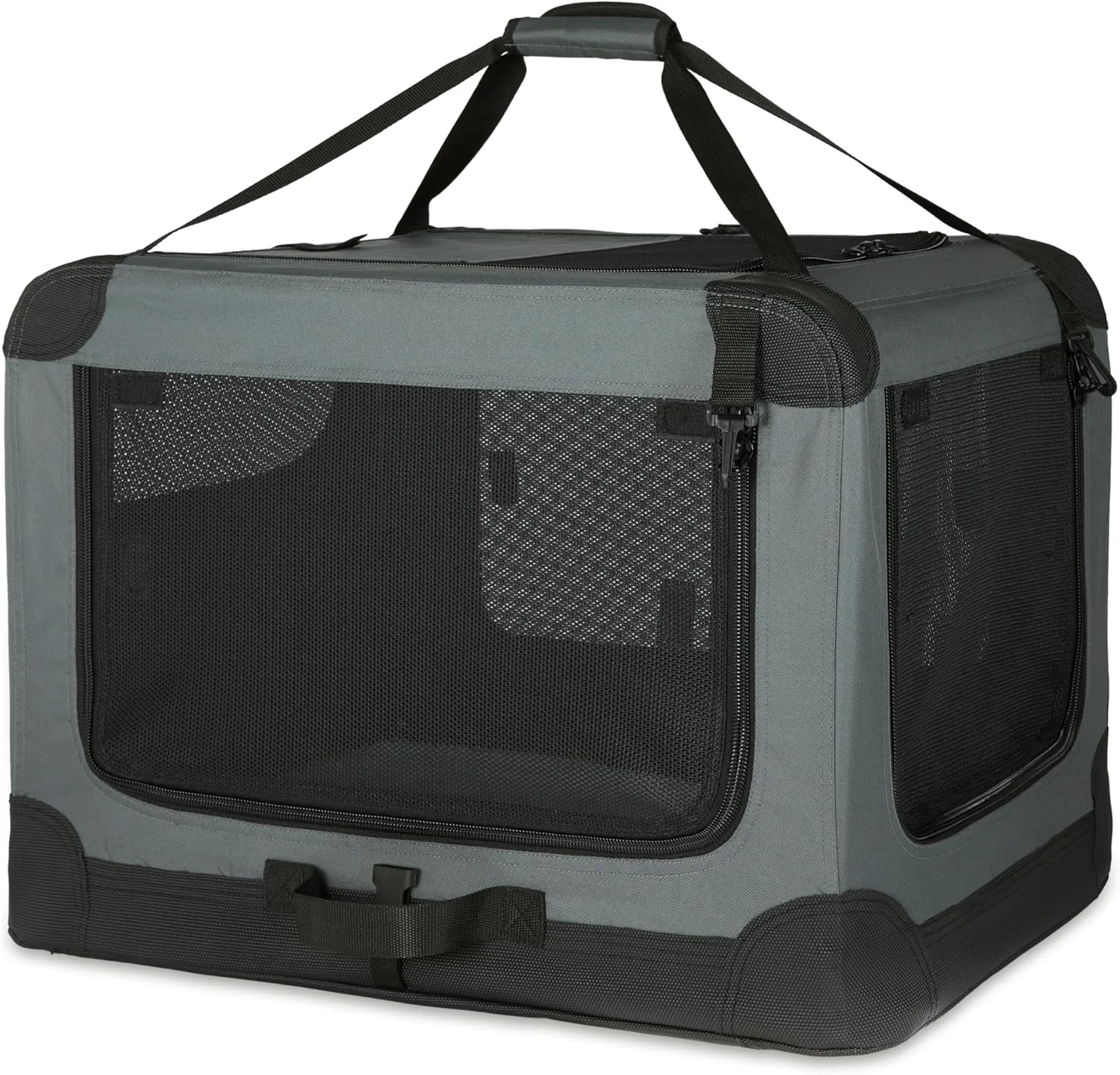 Sustainable Amazon Basics 4-Doors Portable Soft-Sided Folding Travel Crate Kennel for cat Dog and Other Small Animals Grey L 36 x 24 x 24 High-Quality