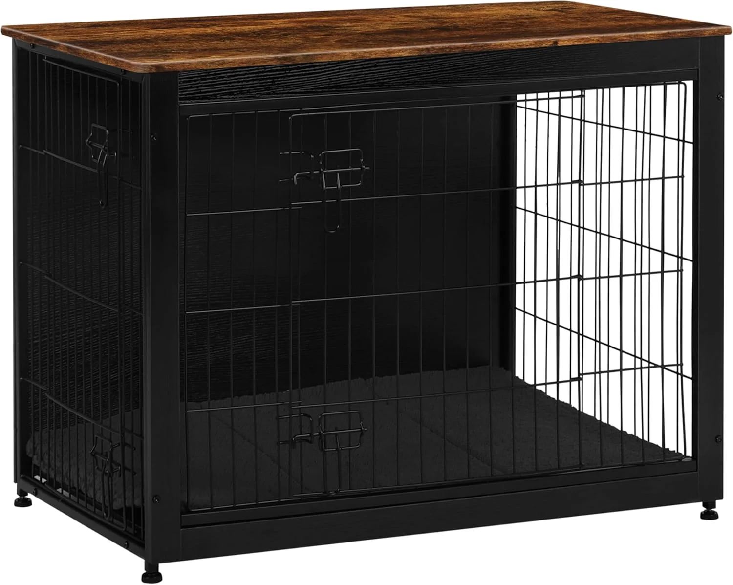 Advanced DWANTON Dog Crate Furniture with Cushion Wooden Kennel Table with Double Doors Indoor Dog House Large Size 38.5 L Black Rustic Brown Refined