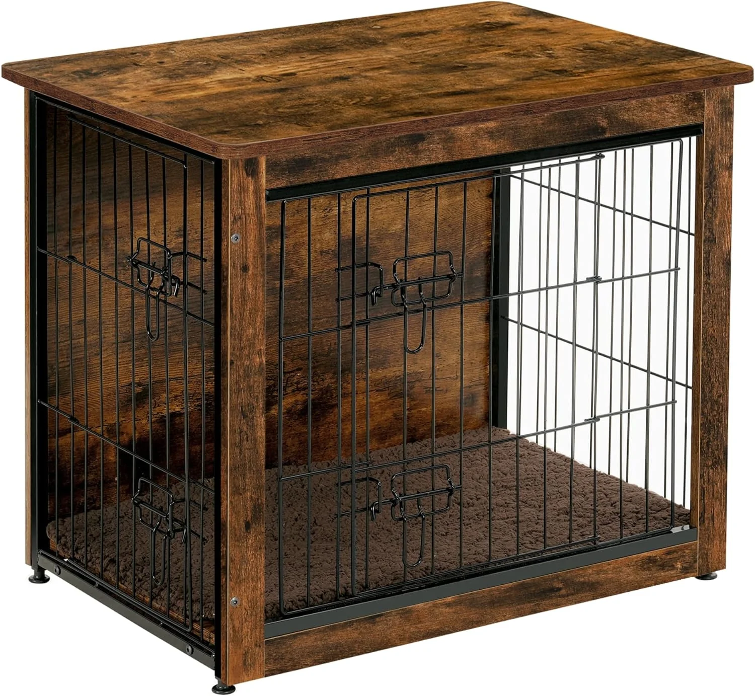 Top-Quality DWANTON Dog Crate Furniture with Cushion Wooden Kennel Table with Double Doors Indoor Dog House Small Medium Large Extra Large Size 27.2 L Rustic Brown Contemporary