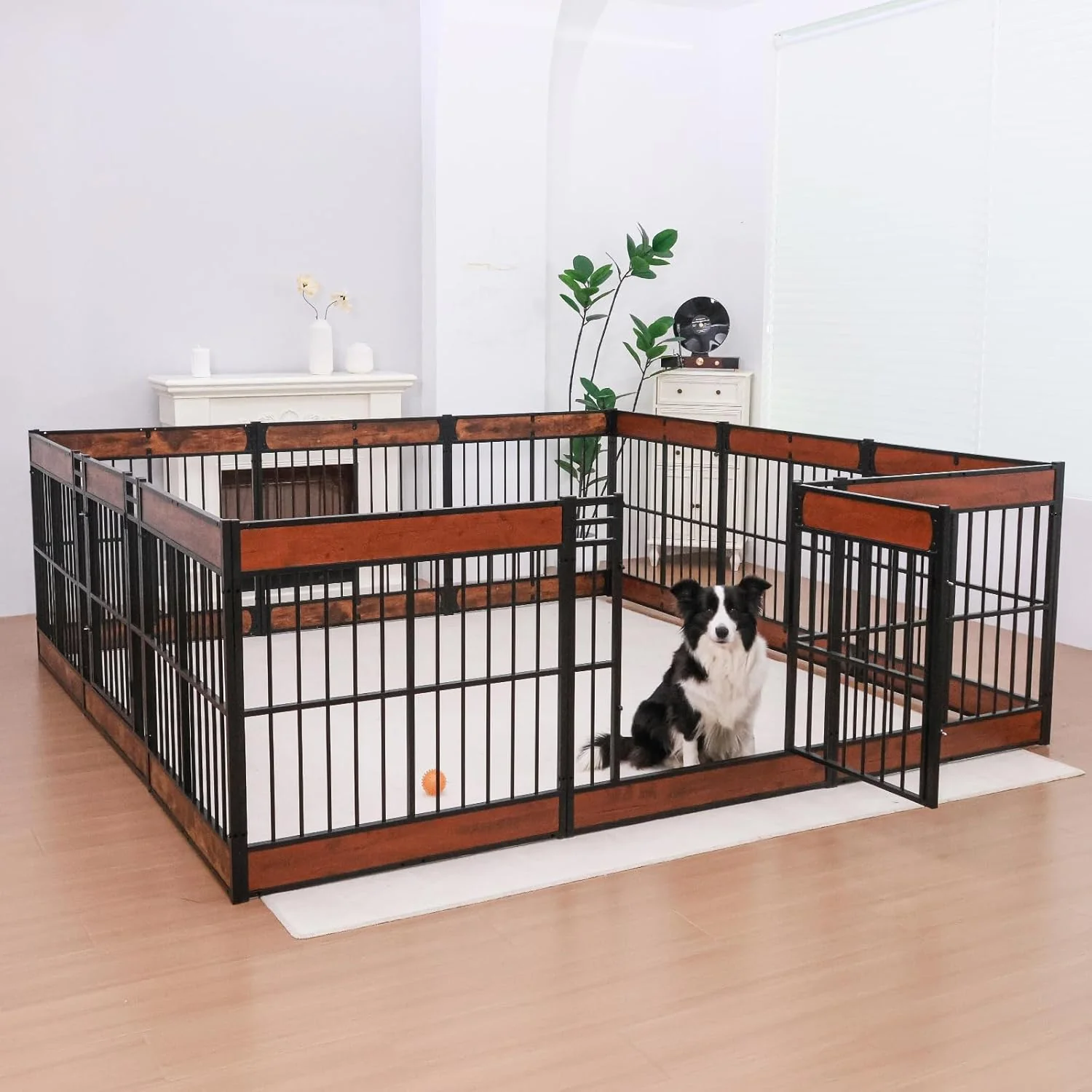 Traditional Dog Playpen 31.5 Height Dog Pen Indoor Heavy Duty Safe and Sturdy Furniture Style Puppy Pen 12 Panels 31.5 High Mahogany Certified