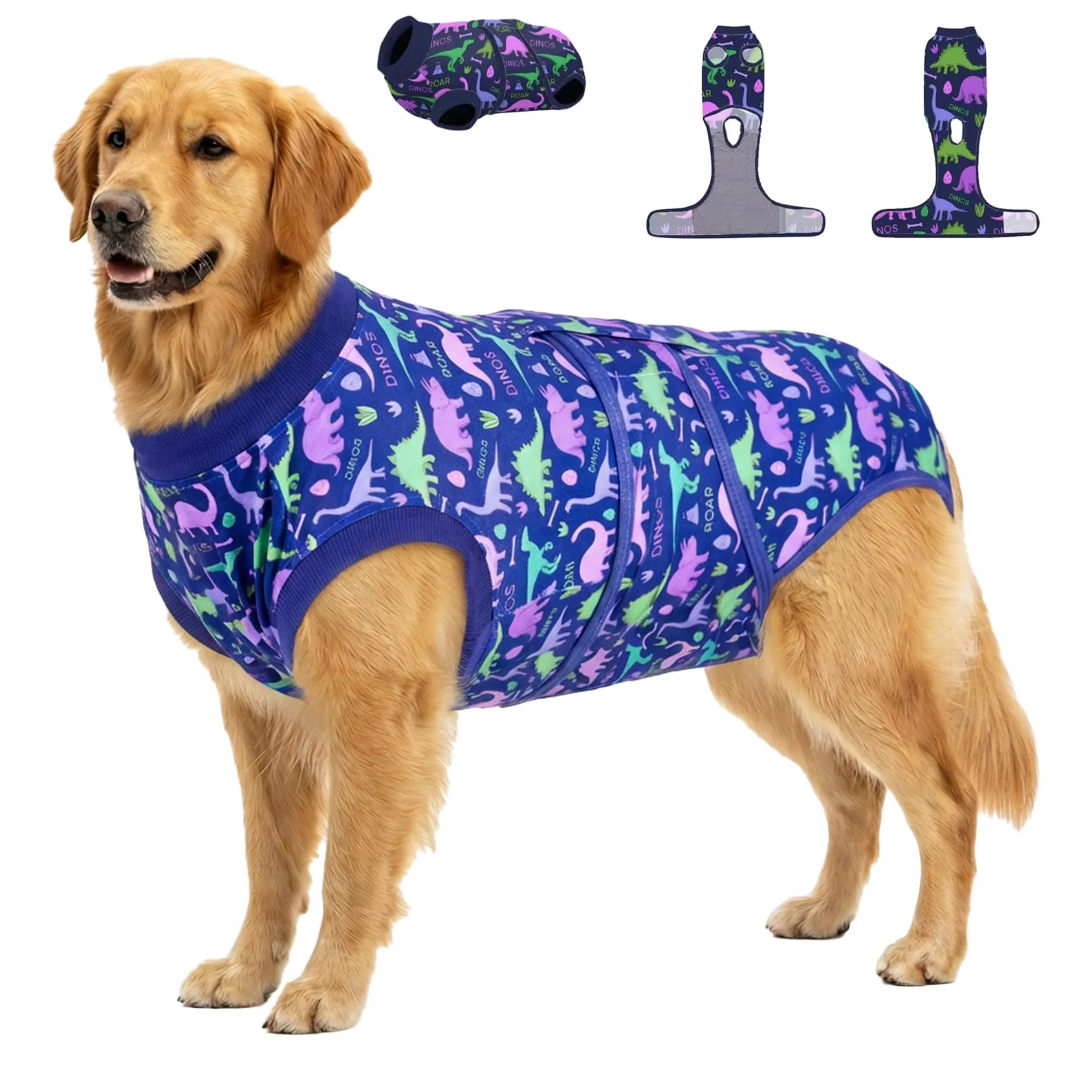 Powerful PetWarm Dog Recovery Suit 2XL – Dinosaur Pattern Onesie Cone After Surgery Original