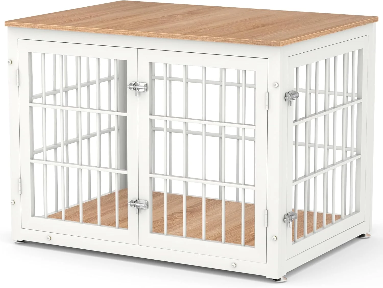 Durable 38 Inch Heavy Duty Dog Crate Furniture for Large and Medium Dogs Decorative Pet House End Table Wooden Cage Kennel Furniture Indoor Natural and White Optimized