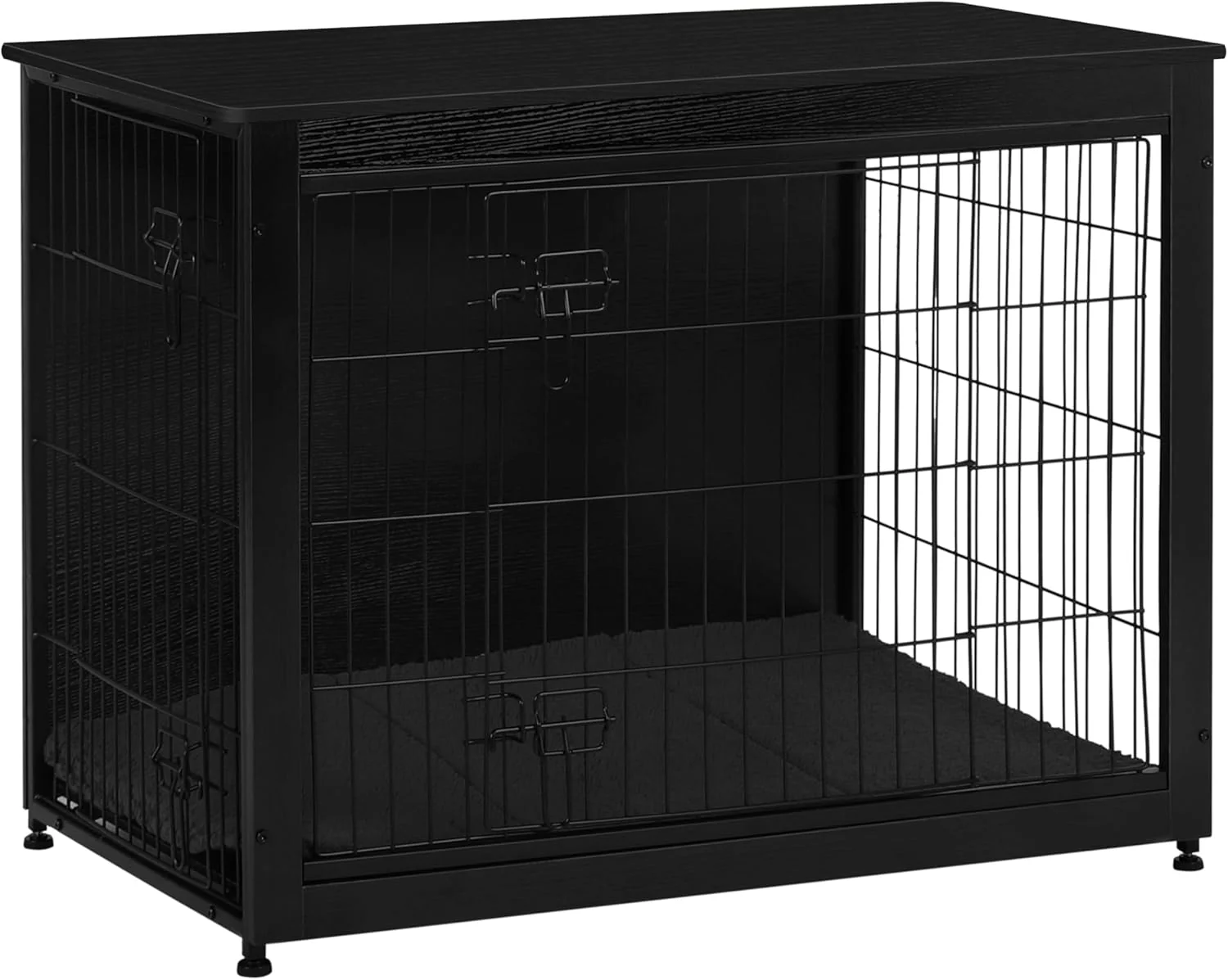 Comfortable DWANTON Dog Crate Furniture with Cushion Wooden Kennel Table with Double Doors Indoor Dog House Large Size 38.5 L Black Elegant