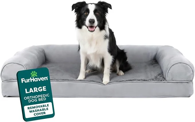 Artisan Furhaven Orthopedic Dog Bed for Large Medium Dogs w Removable Bolsters Stylish