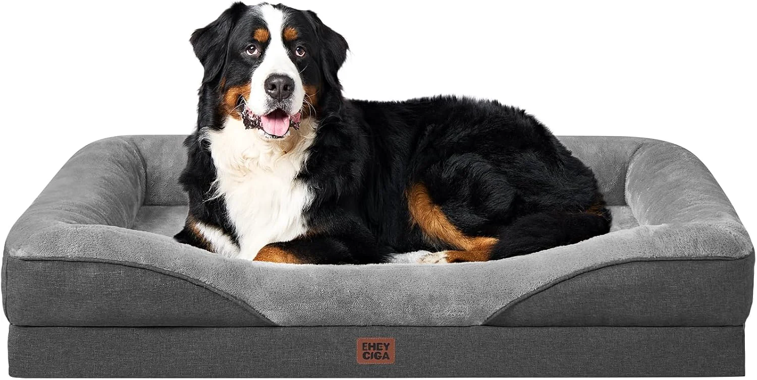 Classic EHEYCIGA Memory Foam XXL Dog Bed for XLarge Sized Extra Large Orthopedic Dog Sofa with Sides and Waterproof Liner Washable Bolster Pet Couch with Removable Cover 52x41x8 Inch Grey Exceptional