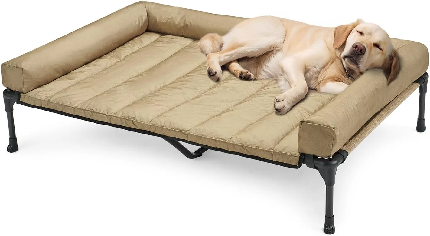 Trendy Veehoo Cooling d Dog Bed Add Removable Waterproof Bolster Cushion Mat Raised Pet Cot with Breathable Teslin Mesh No-Slip Feet Dog Couch Bed for Indoor Outdoor 49x33inches Beige CWC2331B Original Design