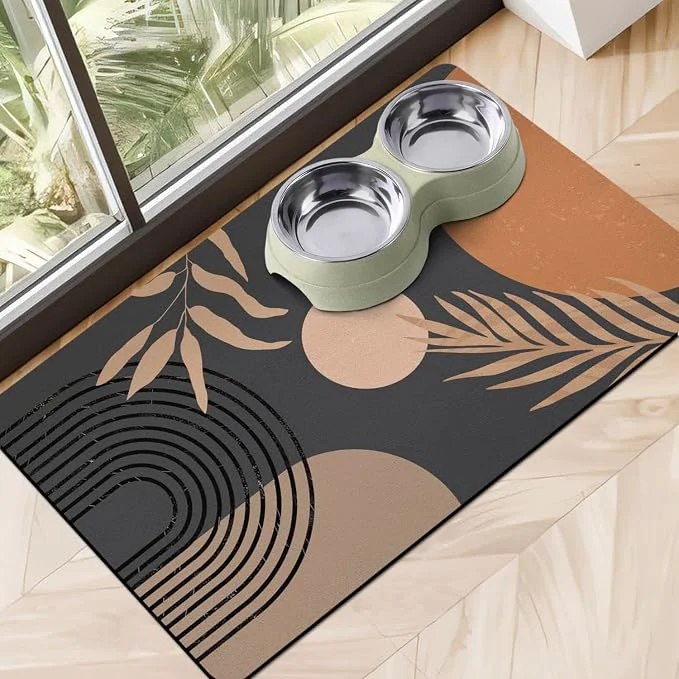 Stylish Dog Food Mats for Floors Absorbent Dog Bowl Mat for Food and Water Dispenser Comfortable