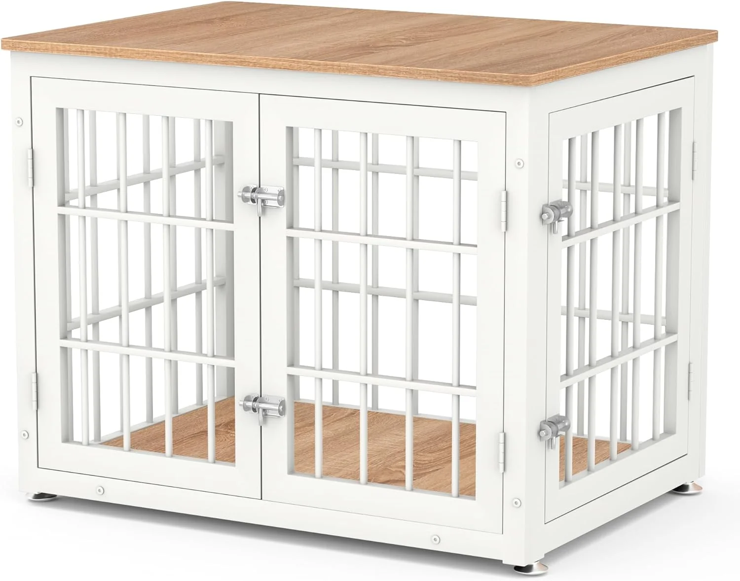 Traditional 32 Inch Heavy Duty Dog Crate Furniture for Medium and Small Dogs Decorative Pet House End Table Wooden Cage Kennel Furniture Indoor Natural and White Premium