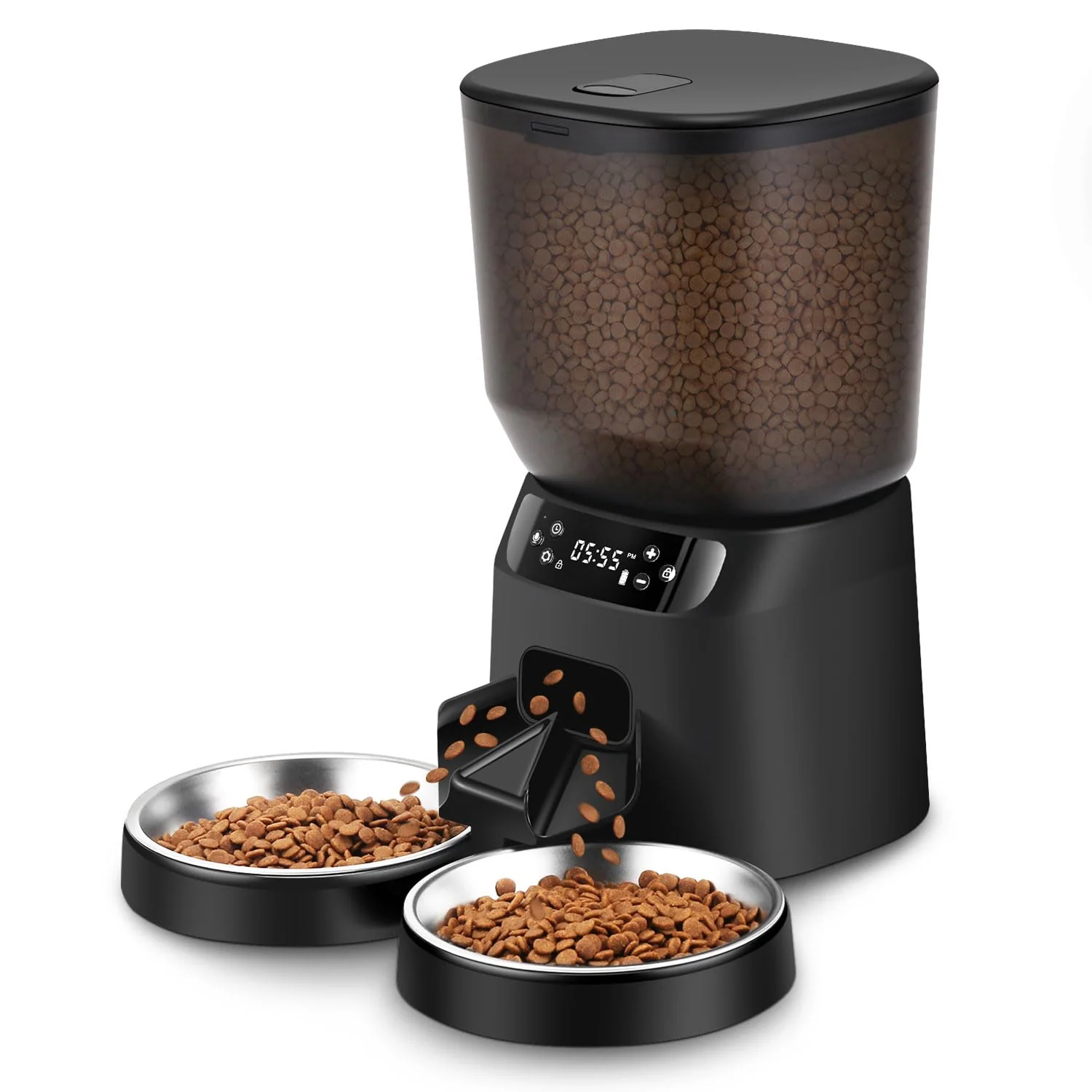Elegant Katalic Automatic Cat Feeder for Two Cats – 5L Double Dispenser 2 Bowls 6 Meals Day 10s Voice Call Easy-to-Use