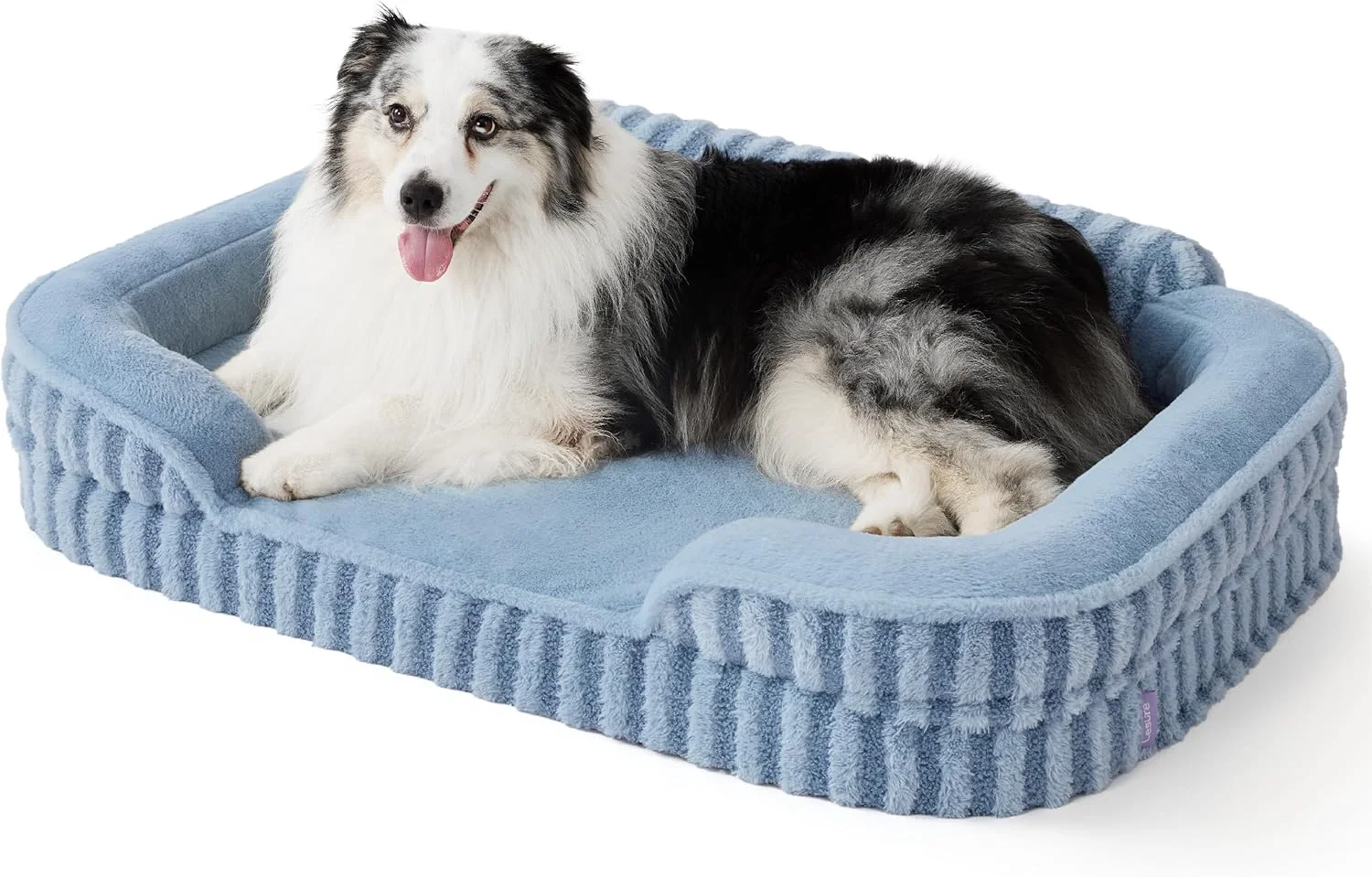 Casual LE SURE Cute L-Plus Dog Beds Orthopedic Waterproof Large Pet Bed with Sides Non-Slip Bottom and Egg-Crate Foam Dog Couch Sofa with Washable Removable Cover Blue Superior