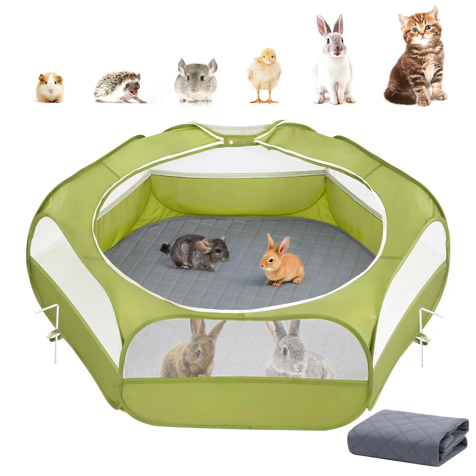 Fine Crafted Pawaboo 2-in-1 Small Animals Playpen with Pad – Waterproof Portable Pet Fence Green Smart