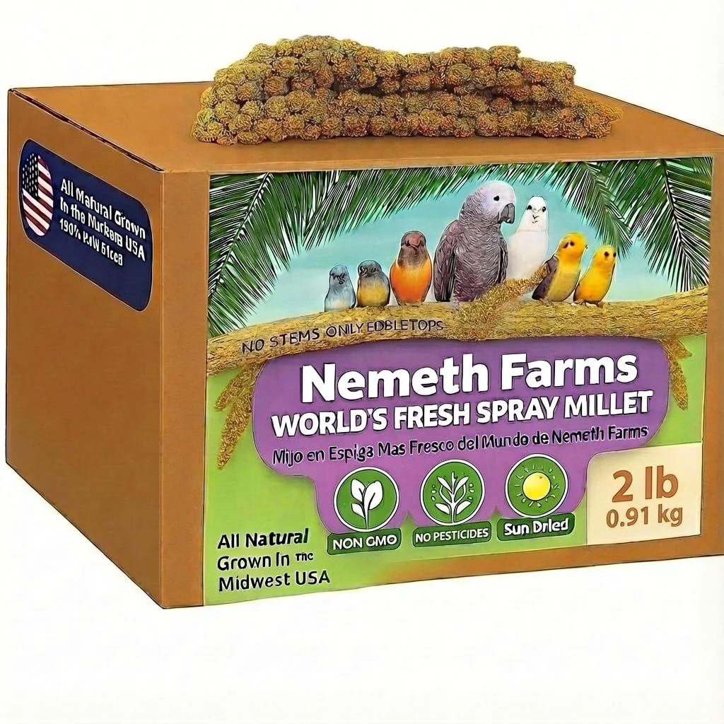 High-Quality Nemeth Farms Natural Sun-Dried Millet Spray for Pet Birds – 2 lbs Non-GMO USA-Grown Healthy