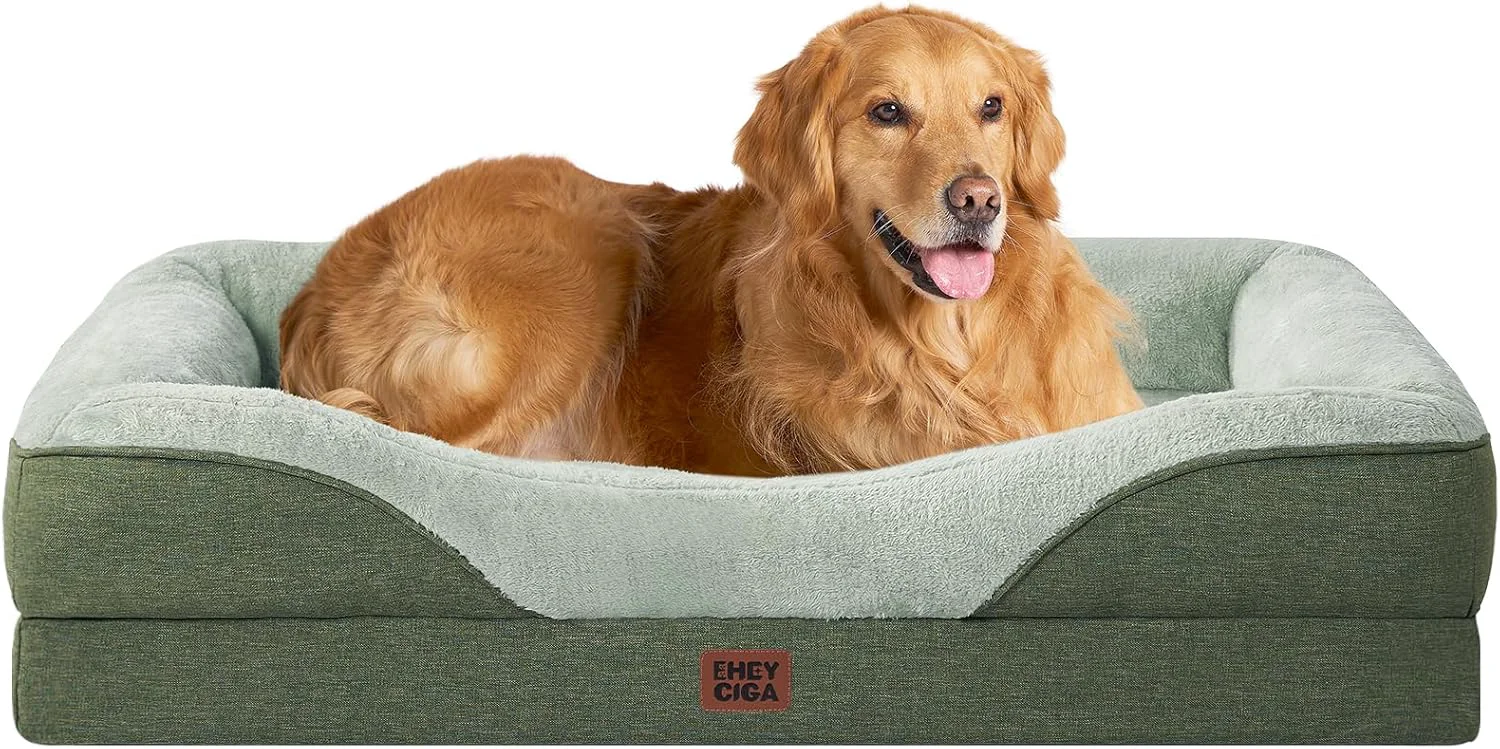 Traditional EHEYCIGA Memory Foam Dog Bed for Large Sized Orthopedic Dog Sofa with Sides and Waterproof Liner Washable Bolster Pet Couch with Removable Cover 41x27x7.5 Inch Green High-Quality