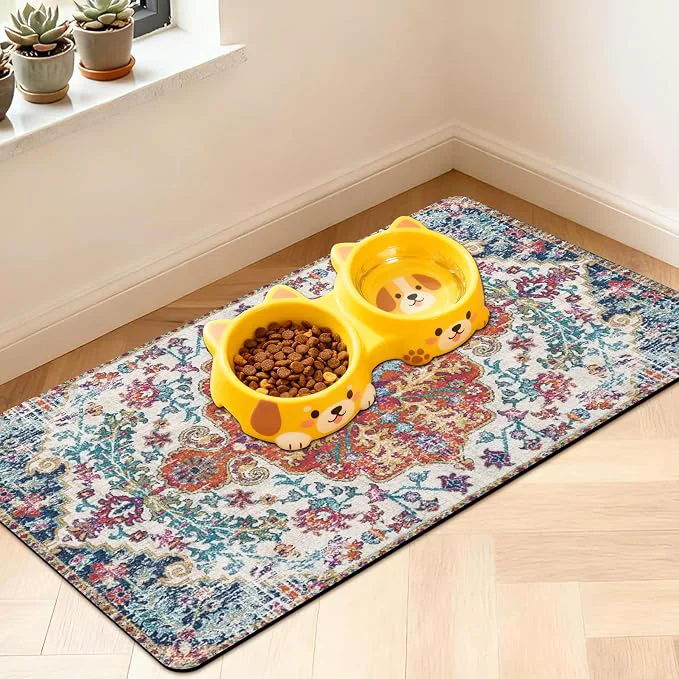 Refined Pet Feeding Mat for Floors Waterproof Dog Mat for Food and Water Absorbent Enhanced