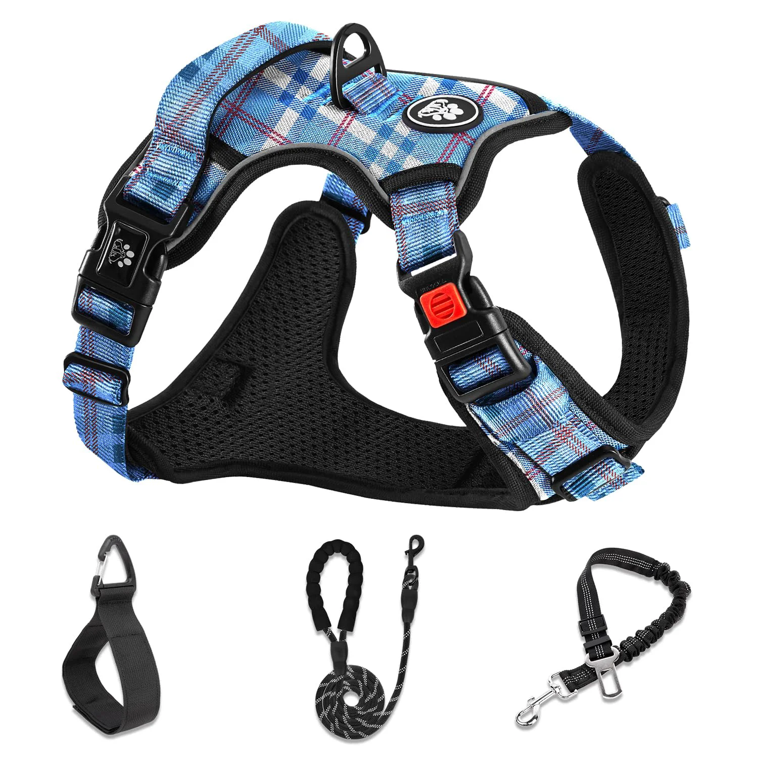 Carefully Designed NESTROAD No Pull Dog Harness with Leash – Reflective Adjustable Soft Padded Vest for Large Dogs Checkered Blue X-Large Exceptional
