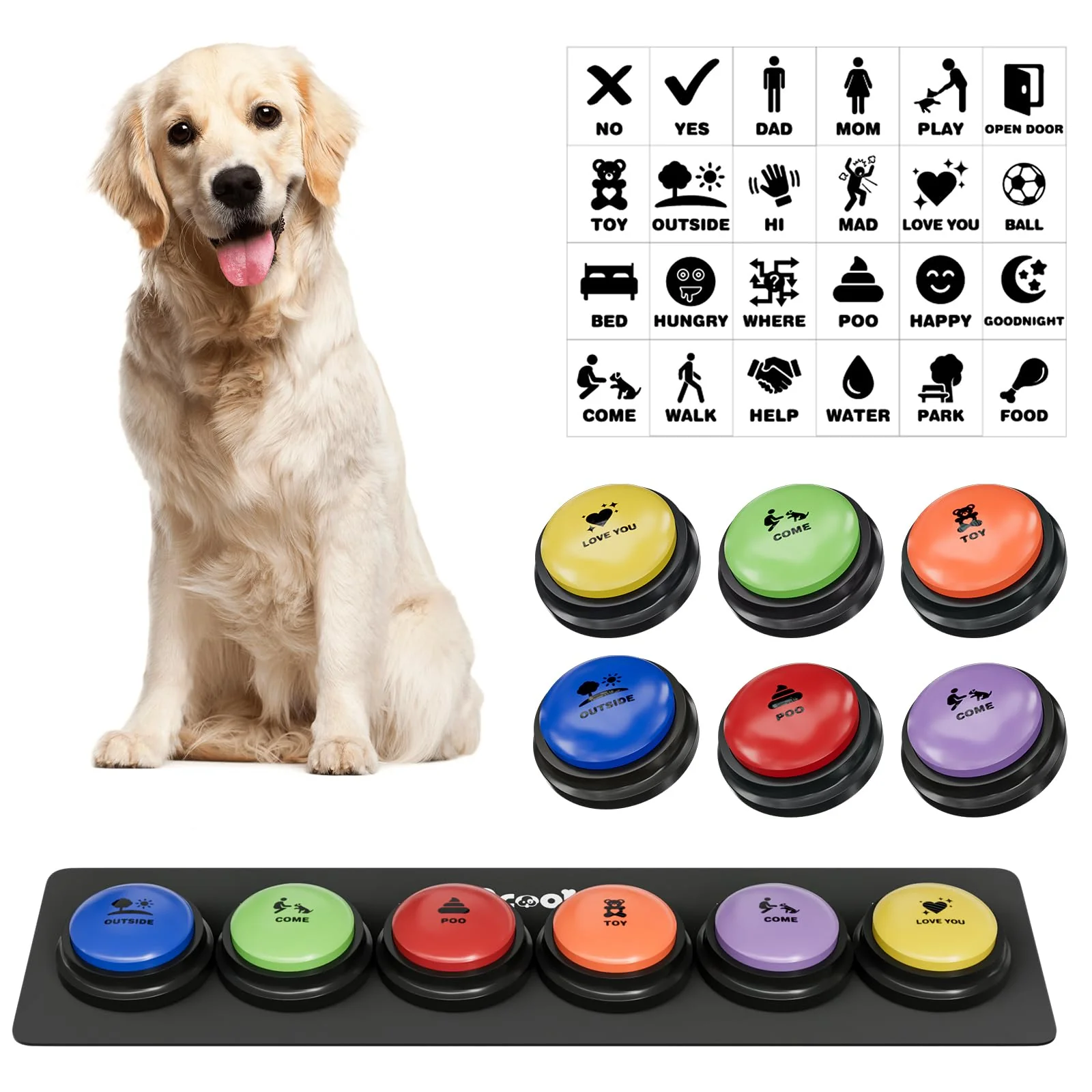 High-End Acools Dog Buttons for Communication - 6-Button Speaking Set with Waterproof Mat Fine Crafted