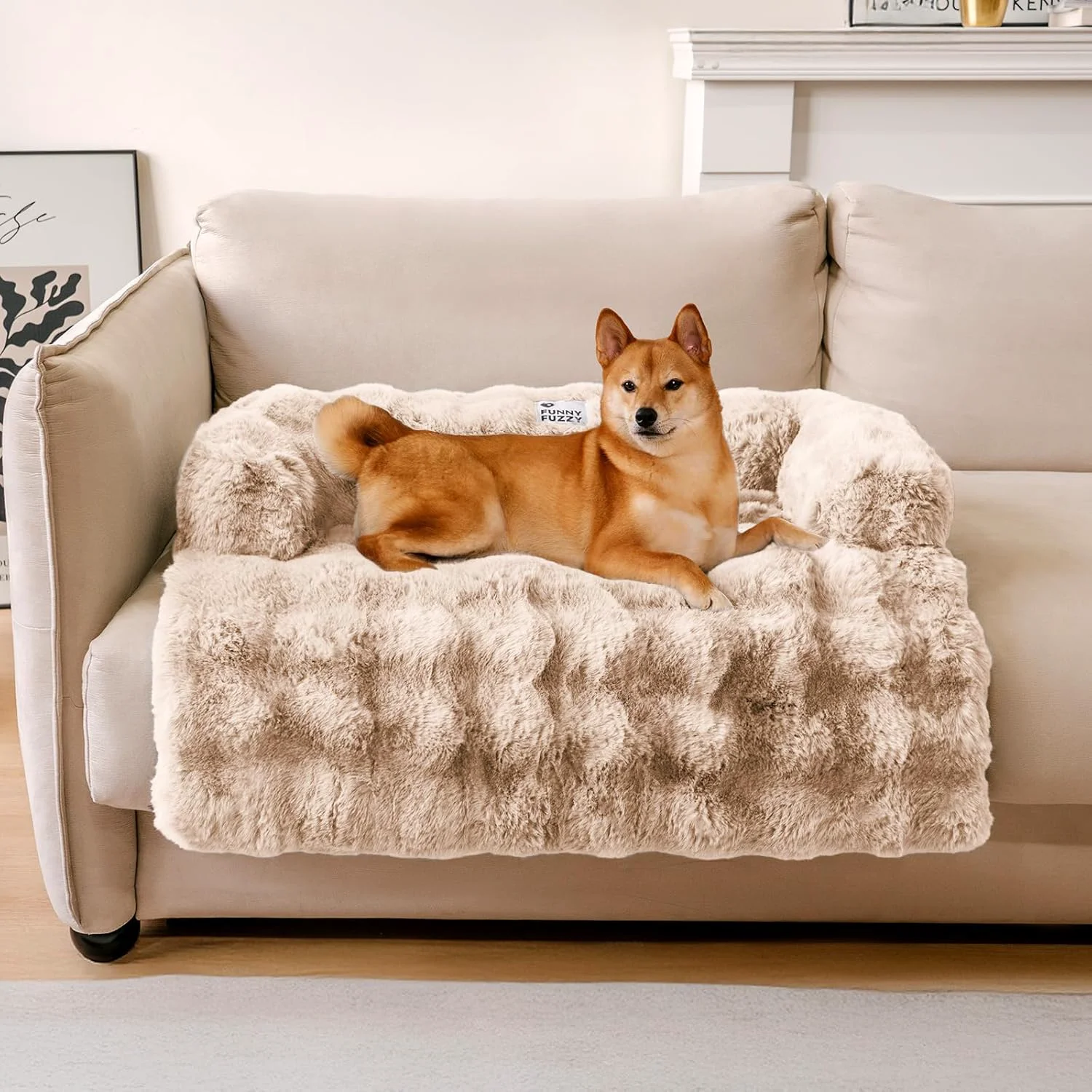 Selected FUNNY FUZZY Pet Fluffy Fuzzy Couch Cover Calming Washable Dog Bed Sofa Protector Pets Mat for Small Medium Dogs and Cats Coffee 33.45 × 28.35 × 5.51 in Professional