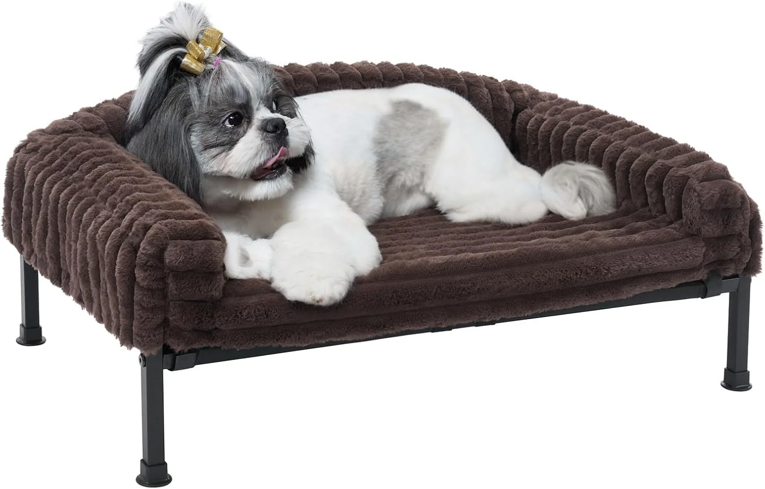User-Friendly Veehoo d Dog Bed with Bolster Cushion Fluffy Plush Dog Couch Beds for Small Dogs Cats Washable Raised Pet Cot with Non-Slip Feet for Indoor or Patios Use 30 x 20 Inches Brown High-End