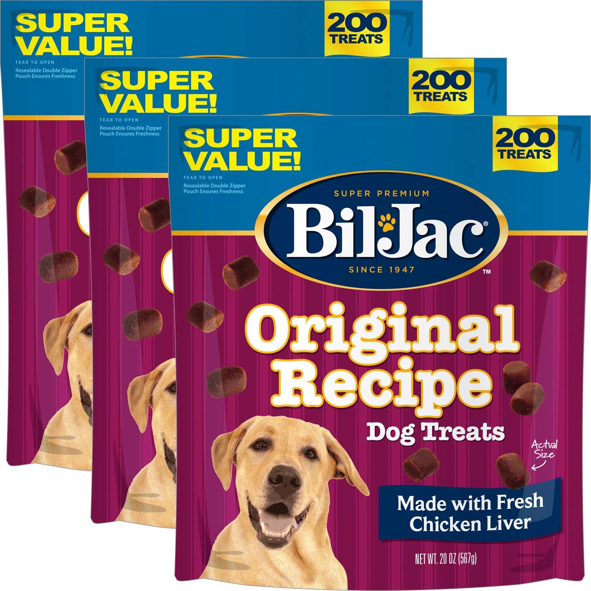 Quality Bil-Jac Recipe Soft Training Dog Treats - Chicken Liver 20oz 3-Pack Classic