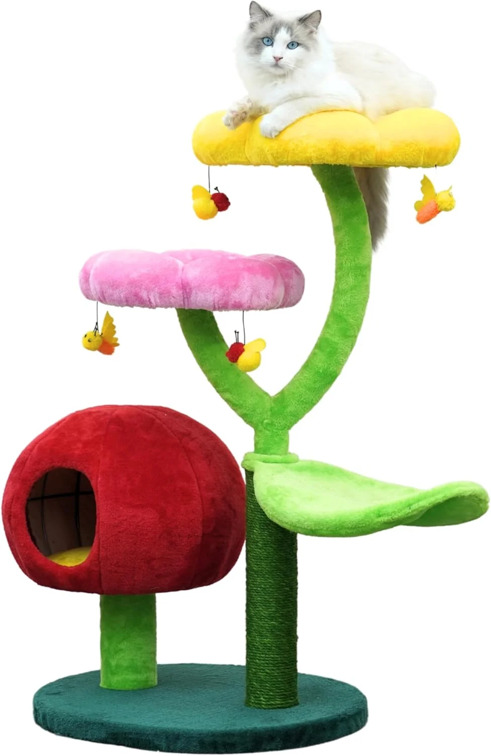 Efficient Catry 5-Level 40 Colorful Garden Style Cat Tree with Flower Perches Leaf Hammock Fruit Condo Natural Sisal Scratching Post Bee Toys Parts Replaceable Elegant