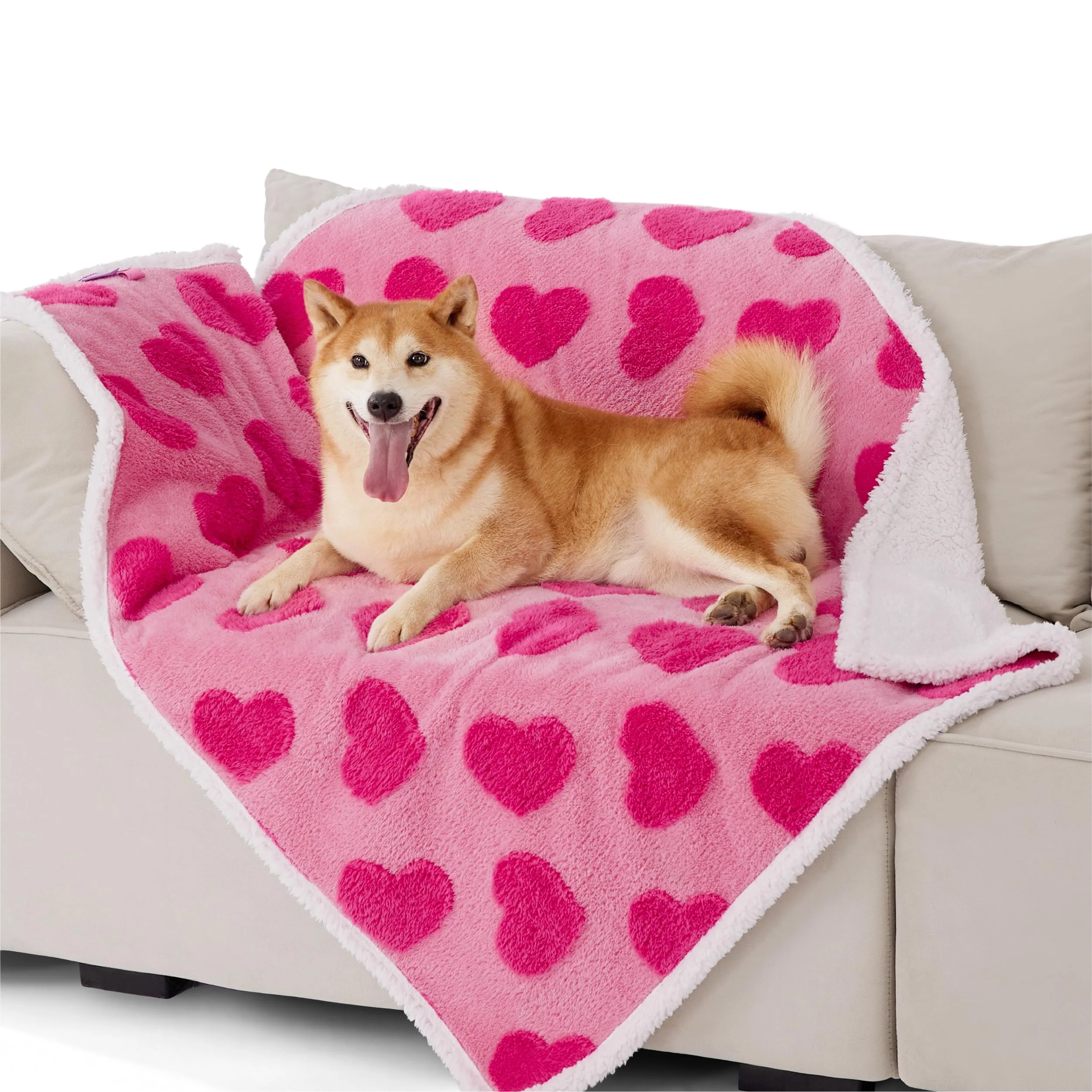 LE SURE Waterproof Puppy Blanket for Large Dogs - Double-Sided Washable with Warm Jacquard Shag Soft Sherpa Fleece Pink Love Pattern Consistent