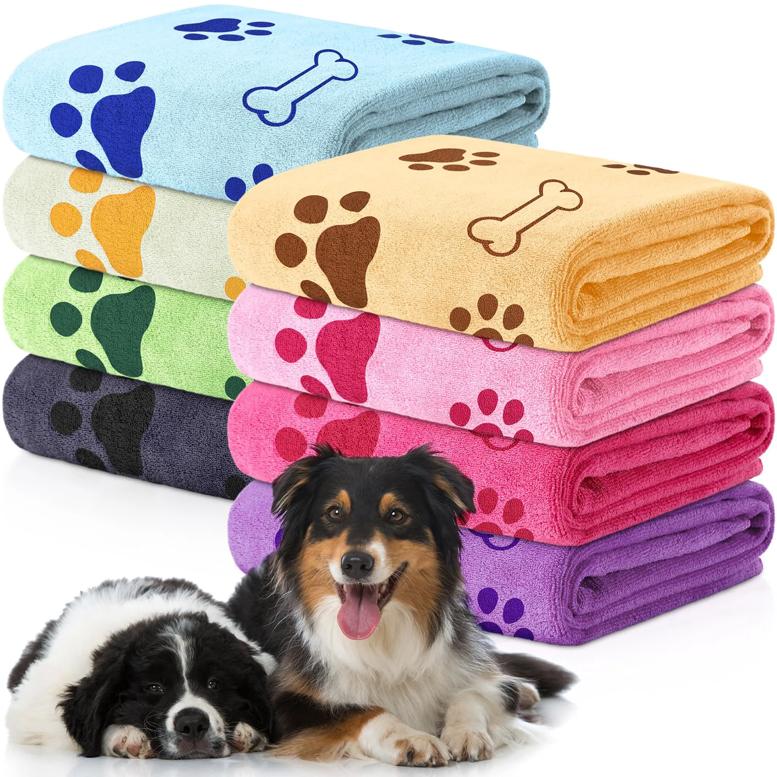 Eco-Friendly Chumia 8 Pcs Dog Towels – Microfiber Quick-Dry Bath Towels 40x24 in Sweet Color Secure