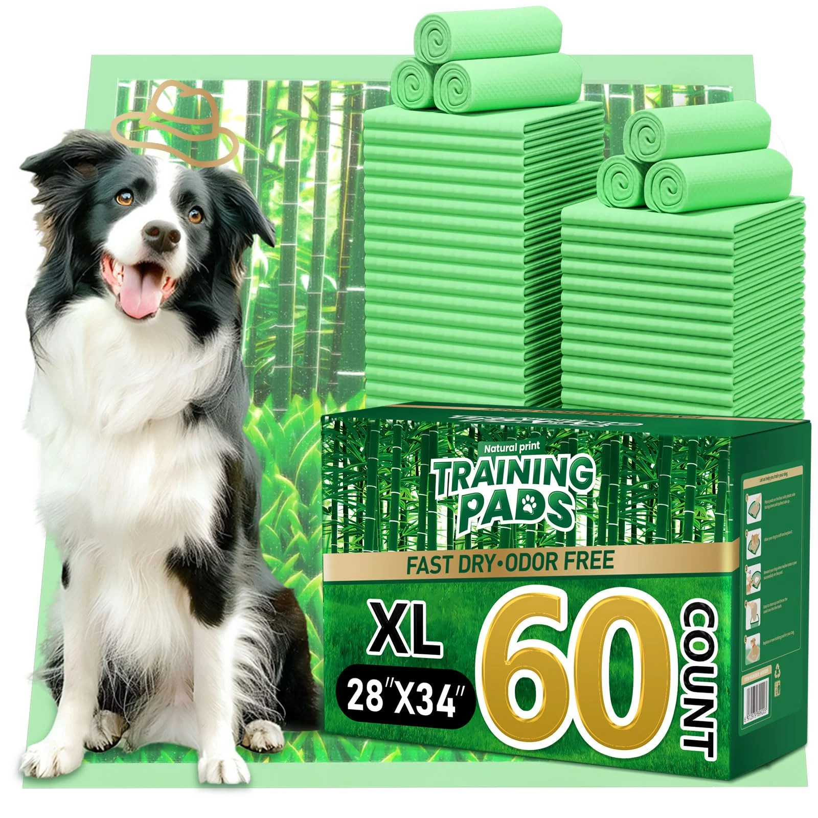 Healthy Doggo Doug Puppy Pads XL 60 Count - 28x34 Extra Large 6-Layer Leak-Proof Odor Control Environmentally Friendly