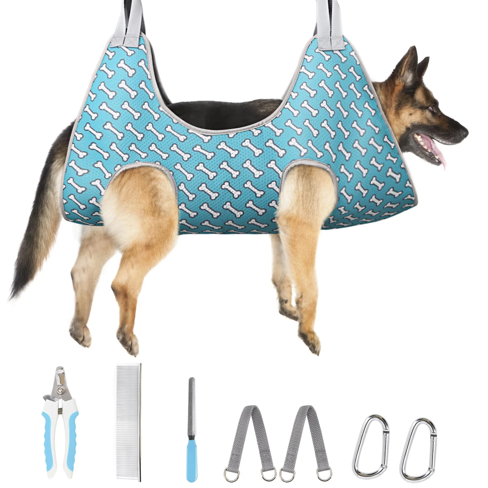 Relaxed Supet Dog Grooming Hammock Harness for Dogs Cats – Coral Blue XL Safe Nail Trimming Sling Smart