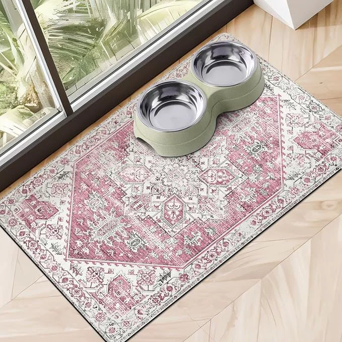 Certified Dog Food Mats for Floors Absorbent Dog Bowl Mat for Food and Water Dispenser Fine