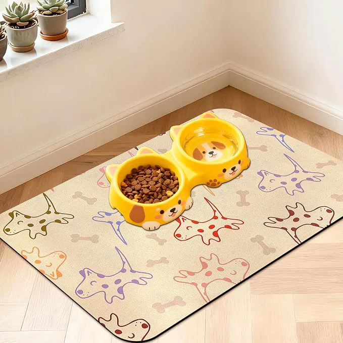 Artisan Pet Feeding Mat for Floors Waterproof Dog Mat for Food and Water Absorbent Casual
