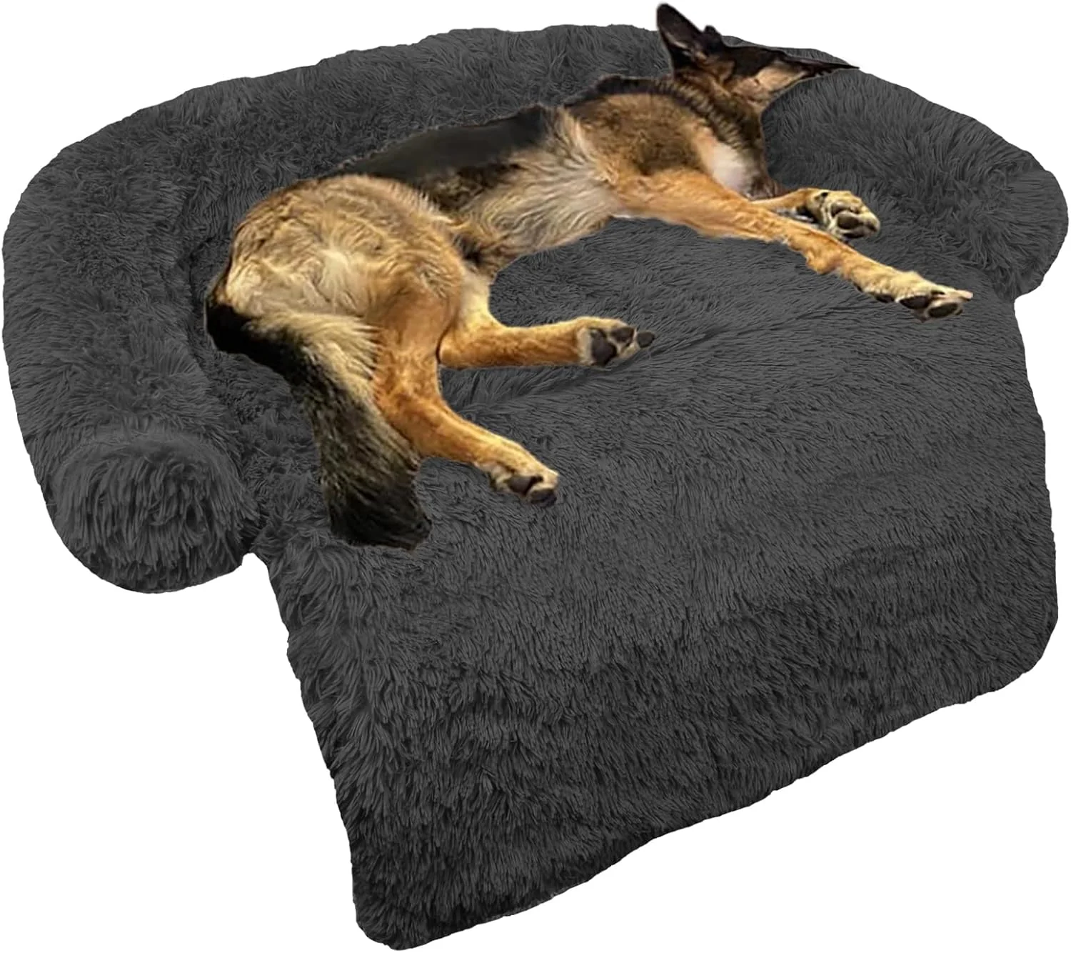 Classic Calming Dog Bed Fluffy Plush Dog Mat for Furniture Protector with Removable Washable Cover for Large Medium Small Dogs and Cats Large 45x37x6 Dark Grey Flexible
