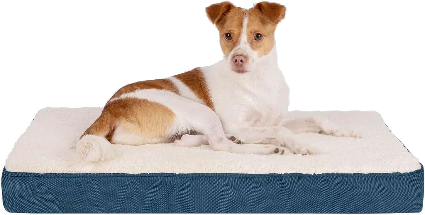 Carefully Designed Pet Supplies Cute Dog Crate Mat Flat Bed with Waterproof Exterior Thick Orthopedic Egg Foam Mattress and Soft Sherpa Fleece Cover for Small Medium and Large Breeds - Blue 41X29X4 Artisan