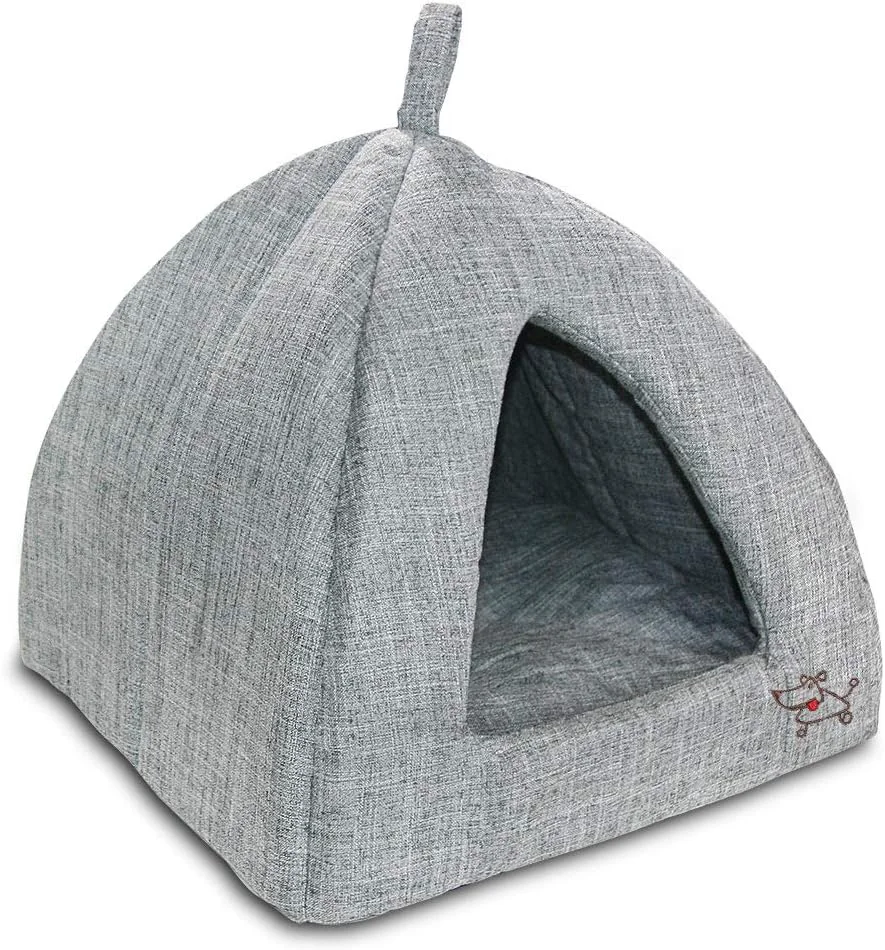 Fashionable Pet Tent - Soft Bed for Dog and Cat by Pet Supplies - Gray Linen 19 x 19 x H 19 Practical