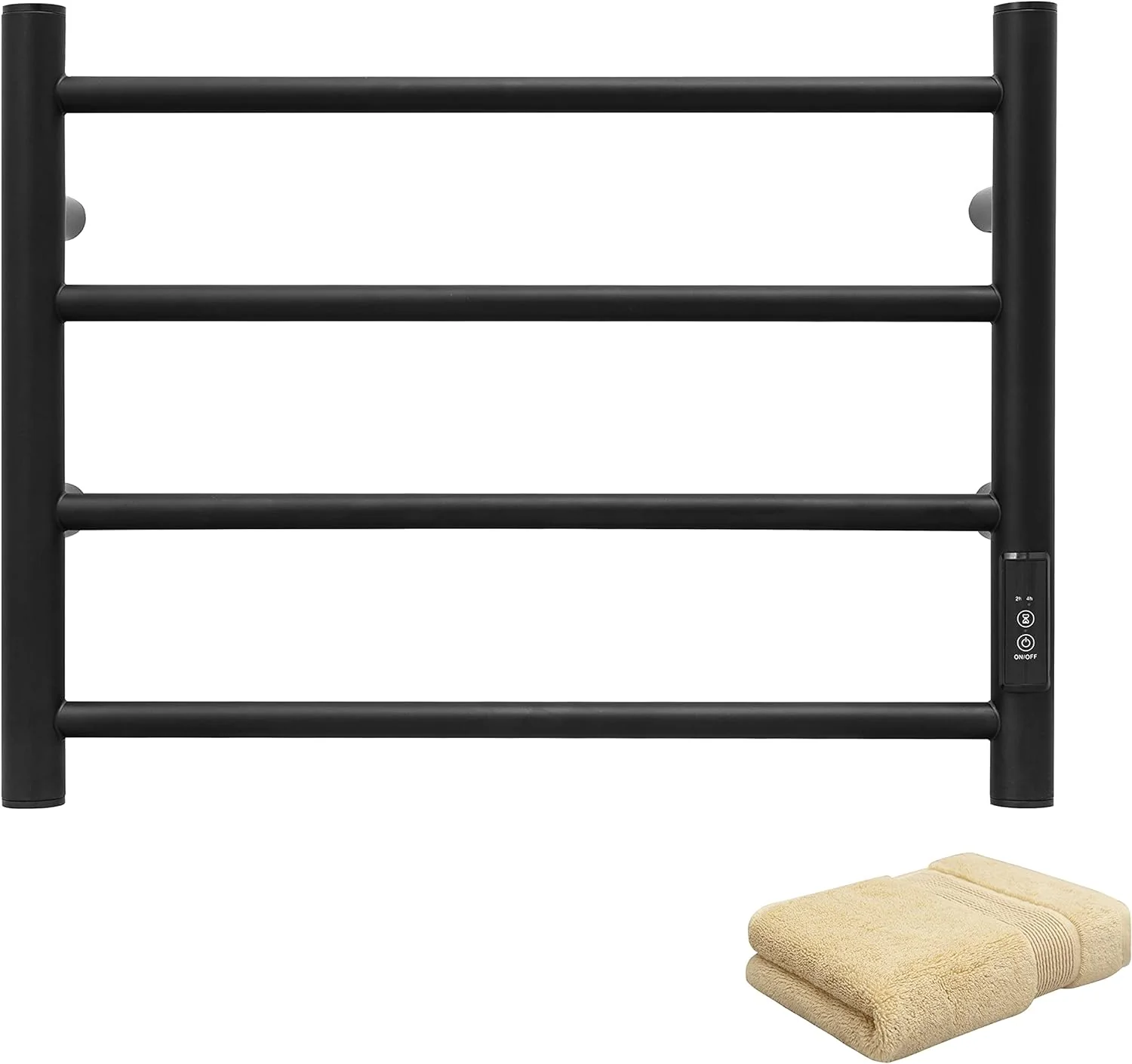 Certified KEG Towel Warmer Wall Mounted with Built-in Timer 4 Bars Electric Stainless Steel Heated Towel Racks for Bathroom Hot Plug-in Bath Towel Heater Matte Black Quality
