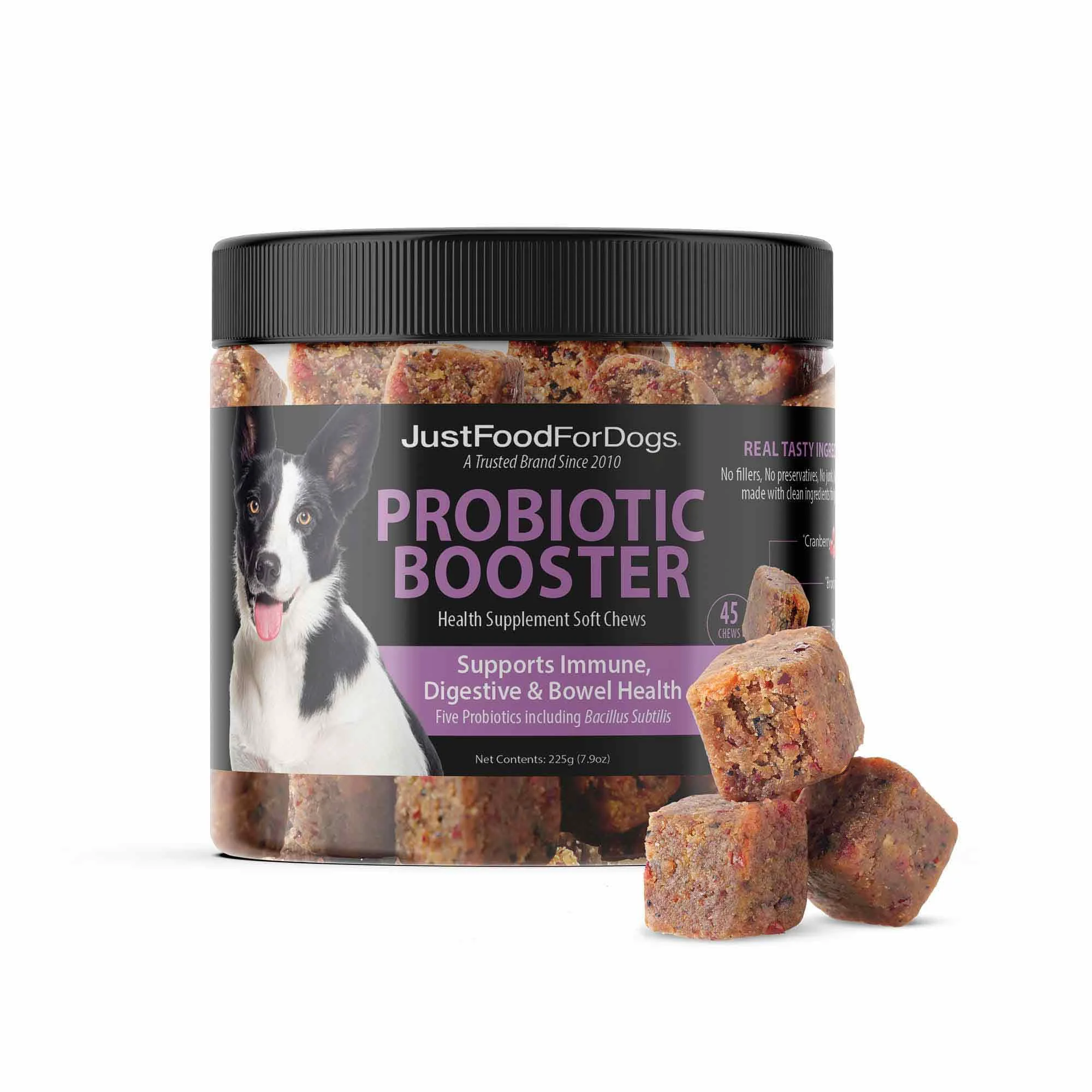 Clean JustFoodForDogs Probiotic Booster Soft Chews for Dogs Digestive Health Natural