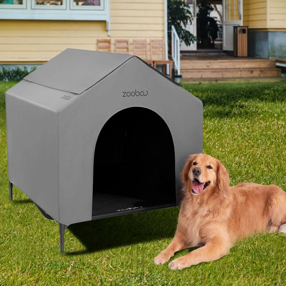 User-Friendly 42 Outdoor Dog House for Large Breeds Durable Large Dog Shelter with Weatherproof 600D PVC Canopy Breathable 2x1 Textilene Fabric d Dog Bed XL Dog Kennel for Outside Use Stylish
