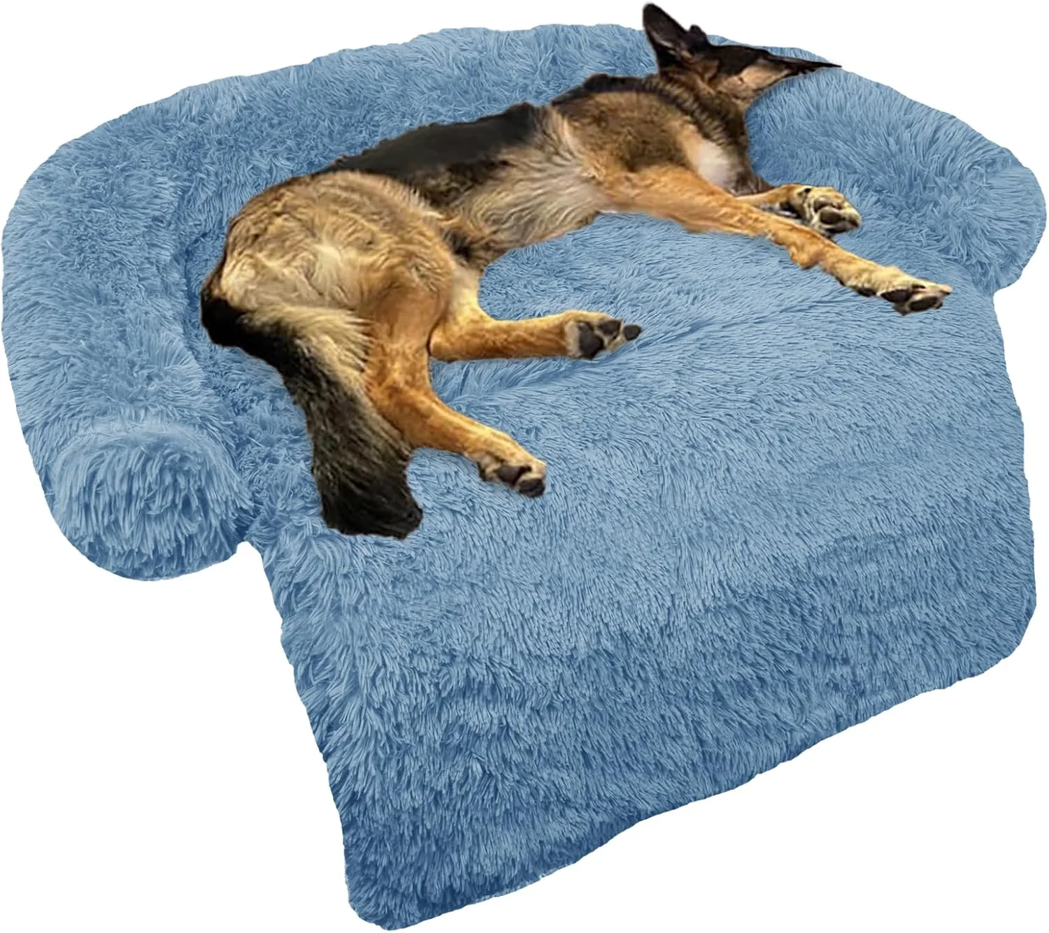 Certified GGIB Calming Dog Bed Fluffy Plush Dog Mat for Furniture Protector with Removable Washable Cover for Large Medium Small Dogs and Cats Large Navy Classic