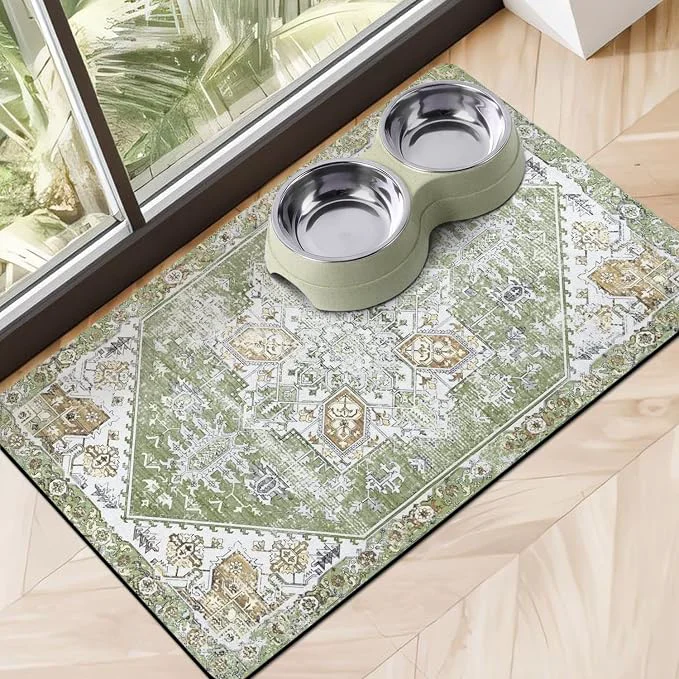 Comfortable Dog Food Mats for Floors Absorbent Dog Bowl Mat for Food and Water Dispenser Breathable