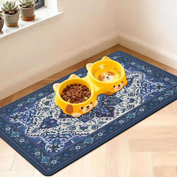 Recyclable Pet Feeding Mat for Floors Waterproof Dog Mat for Food and Water Absorbent Genuine