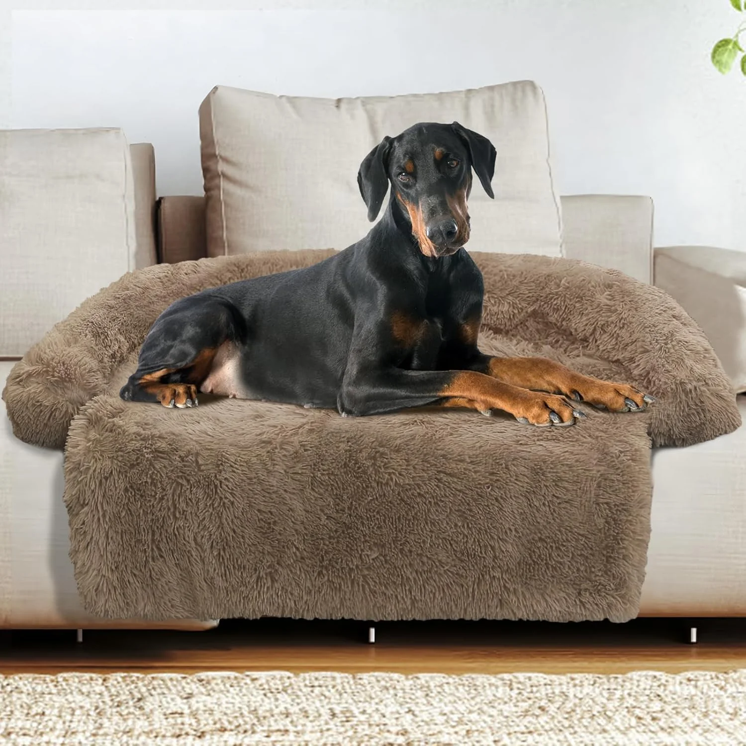 Artisan GGIB Calming Dog Bed Fluffy Plush Dog Mat for Furniture Protector with Removable Washable Cover for Large Medium Small Dogs and Cats Extra Extra Large Camel Fine