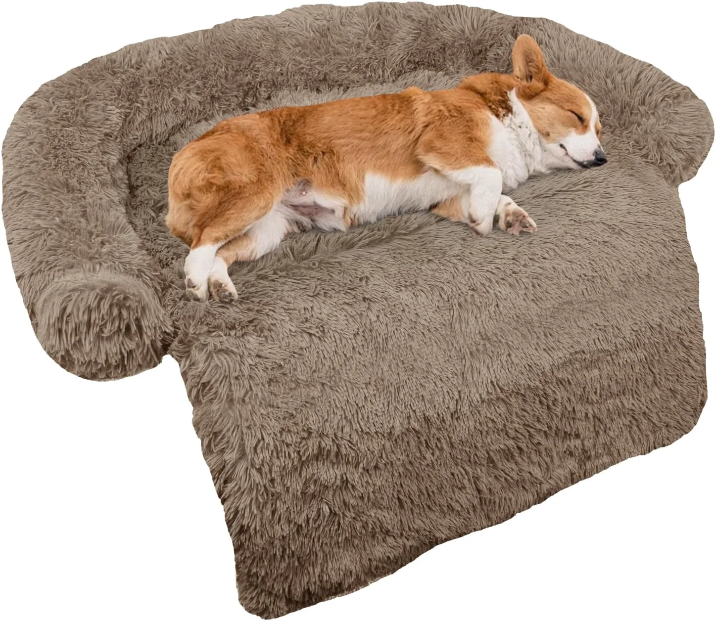 Trendy Calming Dog Bed Fluffy Plush Dog Mat for Furniture Protector with Removable Washable Cover for Large Medium Small Dogs and Cats Medium 41x37x6 Camel Fashionable